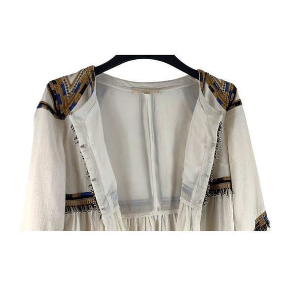 Lovestich Boho Blouse Cream Cotton Sz S Arabian Nights Beaded Hippie Embroidery - Picture 3 of 16